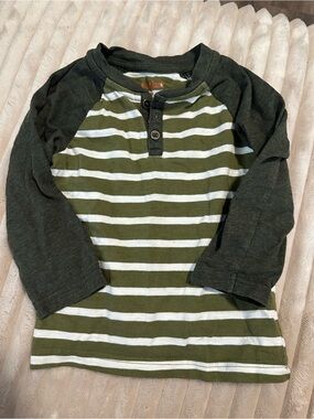 Boys Cat & Jack Olive Green and White Striped Long Sleeve 18M